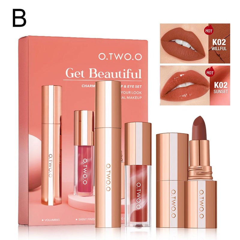 OTWO.O Matte Velvet Lollipop Lipstick Mascara Makeup Set (3 Pieces)